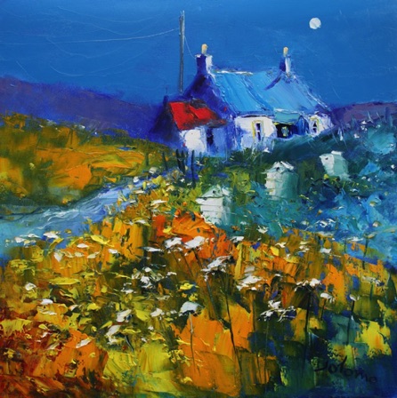 Beehives and croft in the moonlight Kintyre 20x20
SOLD